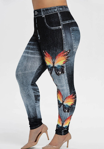 Pantalones de entrenamiento de levantamiento de glúteos ajustados de mariposa de cintura alta multicolor estampados para mujer