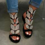 Plus Size Rhinestone Sandals Women Summer One Word Flat Butterfly Rhinestone Sandals