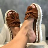 Plus Size Women's Shoes One Word Sandals and Slippers Women Outdoor Wear Summer Wedge Bow Slippers Women's Beach Sandals
