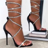 Plus Size Women's Rhinestone Lace-Up Roman Slip Sandals
