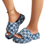 Women's Shoes Summer Wedge Platform Beach Outdoor Wear Denim Slippers Plus Size Ladies