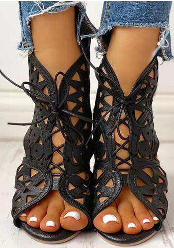 Artı Boyutu Kadın Ayakkabıları Yaz Bayanlar Açık Giyim Düz Içi Boş Etnik Stil Sandalet Kadın