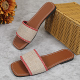 Summer Plus Size Women's Shoes Casual Linen Square Toe Low Heel Sandals and Slippers