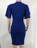 Ladies Fashion Solid Color Slim Midi Bodycon Dress