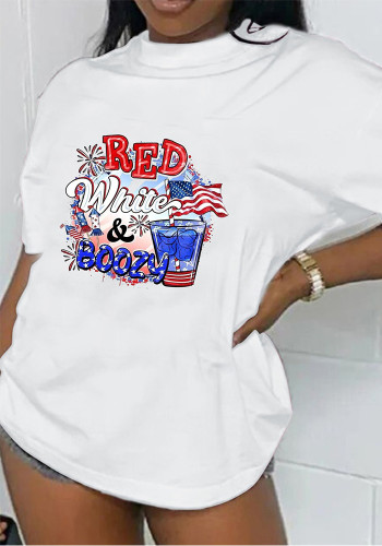 T-shirt casual da donna in cotone a maniche corte con stampa di lettere