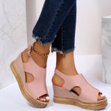 Women Summer Peep-Toe Wedge Open Toe Buckle Strap Roman High Heel Sandals