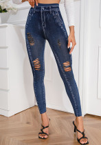 WomenSexy High Stretch Ripped Casual Print Imitación Jeans Pantalones