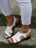 Women Summer Velcro Hollow Chunky Heel Open Toe Sandals