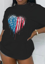 Lässiges Kurzarm-T-Shirt mit Buchstaben-Print für Damen aus Baumwolle