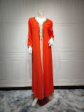Women Long Sleeve Basics Webbing Beaded Print Muslim Robe
