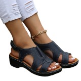 Women Summer Velcro Hollow Chunky Heel Open Toe Sandals