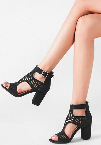Women Summer Chunky Heel Cutout Peep-Toe Sandals