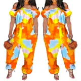 Women's Solid Color Loose Long Length Short Sleeve Jumpsuit Women's Bodysuit