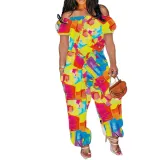 Women's Solid Color Loose Long Length Short Sleeve Jumpsuit Women's Bodysuit