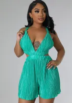 Women's Summer Sexy Sleeveless V-Neck Folding Suspenders Jumpsuit