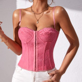 Women's Sexy Solid Color Lace Camisole Fishbone Steel Ring Wrapped Breast Buckle Low Back Small Vest