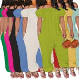 Women's Solid Color Loose Long Length Short Sleeve Jumpsuit Women's Bodysuit