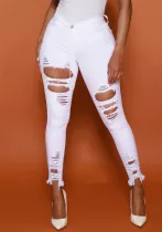 Ripped Ripped Stretch Denim Tight Pants Women
