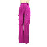 Casual Solid Color Multi-Pocket Zipper Loose Trousers
