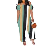 Women's Solid Color Loose Long Length Short Sleeve Jumpsuit Women's Bodysuit
