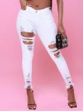 Ripped Ripped Stretch Denim Tight Pants Women