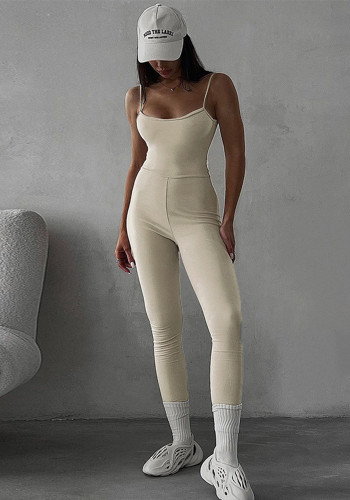 Lässiger Damen-Overall in einfarbiger Basic-Outdoor-Kleidung, schlanker sportlicher Yoga-Overall mit hoher Taille und Hosenträger