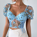 Summer Low Back See-Through Camisole Patchwork Mesh Vest