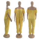 Women's Solid Color Loose Long Length Short Sleeve Jumpsuit Women's Bodysuit
