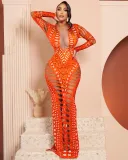 Women's Sexy Ripped Tight Fitting Hollow Out Beaded Print Maxi Dress