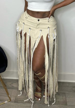 Falda con abertura hueca sexy con borlas y cordones de cintura alta de verano para mujer