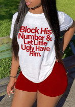 Lässiges zweiteiliges T-Shirt-Shorts-Set für Damen im Sommerstil mit Buchstabendruck
