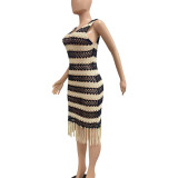 Fashion Sexy Sleeveless Knitting Crochet Tassel Beach Dress
