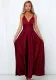 Deep V Neck Sleeveless Lace-Up Sexy Low Back High Waist Swing Satin Gown Women's Dress