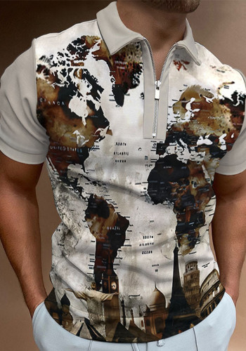 Herren-Sommer-Poloshirt mit Turndown-Kragen, normal, lässig, kurzärmelig, Reißverschluss