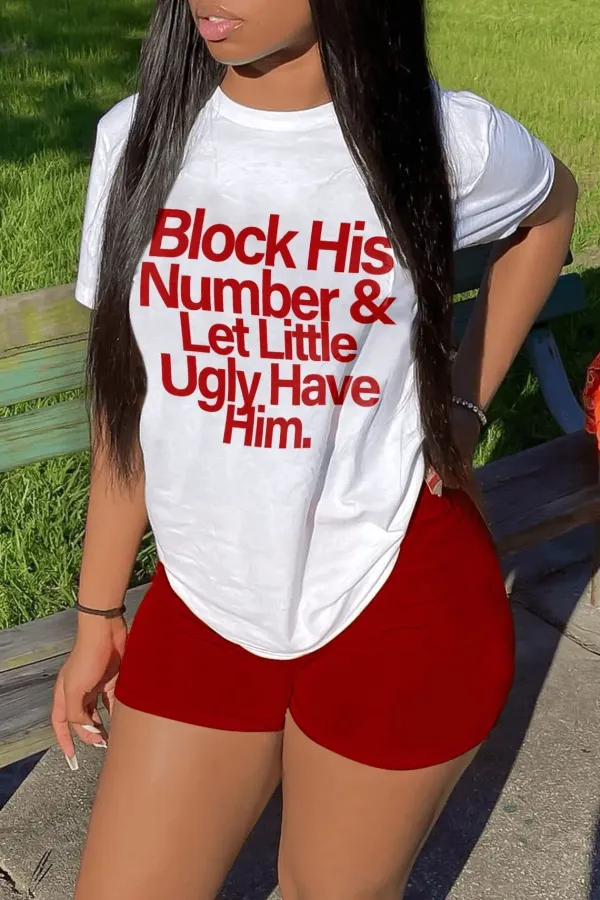 Ladies Summer Style Letter Print Casual Two-Piece T-Shirt Shorts Set