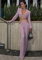 Womenswear Fashion tweedelige broekenset met lange mouwen en hoge taille