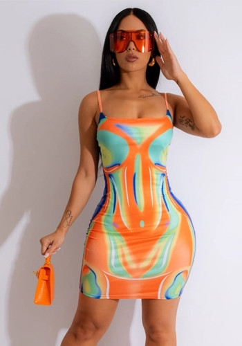 Modisches Digitaldruck-Trägerkleid, sexy, figurbetontes Kleid für Damen