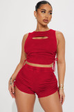 Women's Sexy Cutout Ribbed PUll Drawstring Two Piece Shorts Set