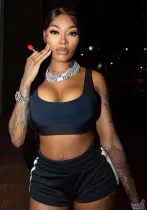 Women's Fashion Solid Crop Tank Track Shorts Two-Piece Set