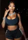 Women's Fashion Solid Crop Tank Track Shorts Two-Piece Set