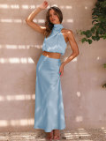 Summer Women's Sexy Sleeveless Bib Tops Maxi Skirt Casual Fashion Two Piece Set Women's Evening Party Wear