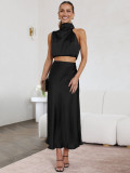 Summer Women's Sexy Sleeveless Bib Tops Maxi Skirt Casual Fashion Two Piece Set Women's Evening Party Wear