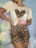 Homewear Set Pajamas Women Summer Short Sleeve Shorts Leopard Heart Print Sexy Casual Two Piece Set