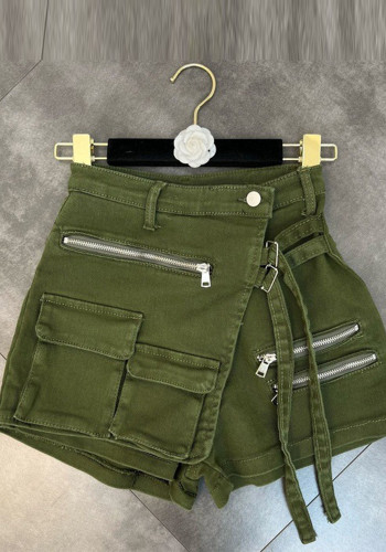 Pantalones cortos de carga con múltiples bolsillos recortados a la moda Pantalones cortos de mezclilla sueltos de verano ajustados en la cintura