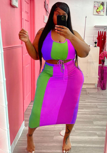 Conjunto de dos piezas de falda y top con estampado informal para mujer de talla grande