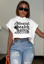 Camiseta feminina de manga curta com estampa de letras emborrachada da moda