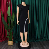 Women Summer Short Sleeve Bodycon Split Dress