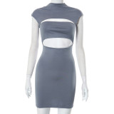 Women's Summer Solid Color Casual Round Neck Sleeveless Cutout Strapless Bodycon Short Dress