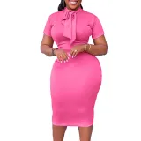Women's Fashion Short Sleeve Lace-Up Slim Pencil Vocation Chic Dress