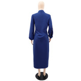 Women's Long Sleeve Irregular Sequined Maxi Polo Shirt Dress